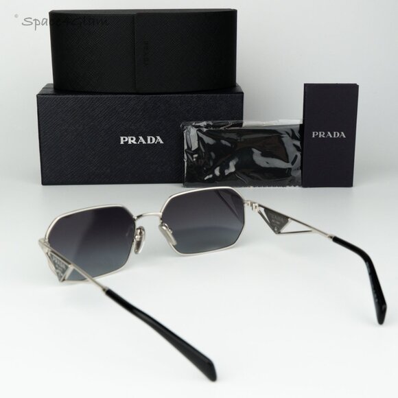 Prada Women Sunglasses Silver Grey Gradient Geometric PRA51S 1BC90A BRAND NEW - Picture 12 of 12